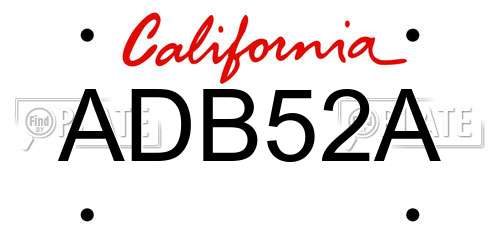 ADB52A California License Plate