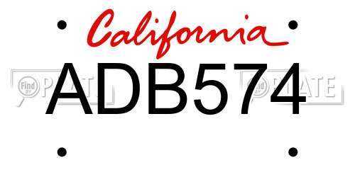 ADB574 California License Plate