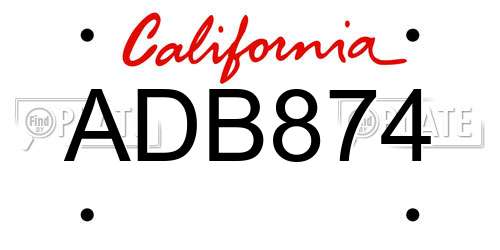 ADB874 California License Plate