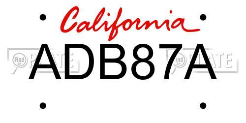 ADB87A California License Plate