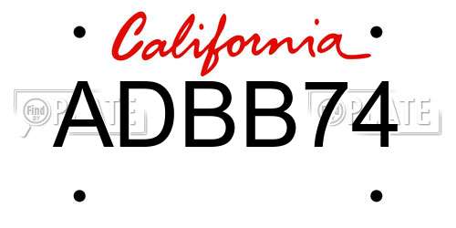 ADBB74 California License Plate