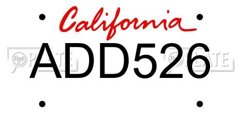 ADD526 California License Plate