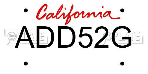 ADD52G California License Plate