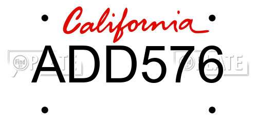 ADD576 California License Plate