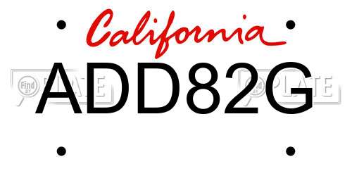 ADD82G California License Plate