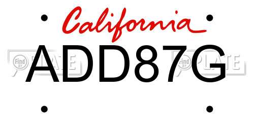 ADD87G California License Plate