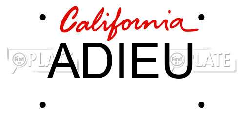 ADIEU California License Plate