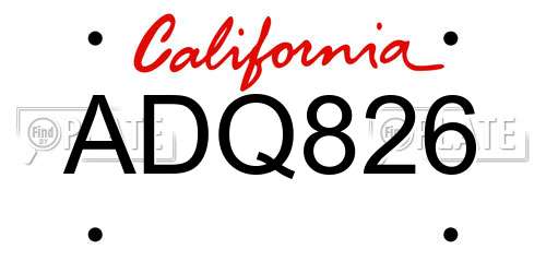 ADQ826 California License Plate