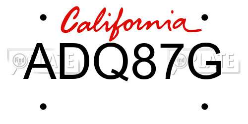 ADQ87G California License Plate