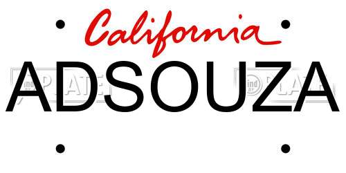ADSOUZA California License Plate