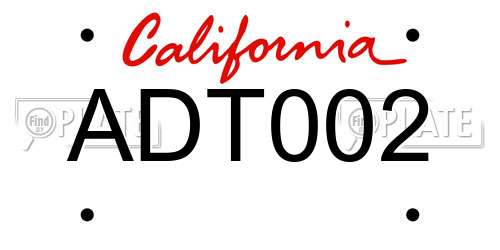 ADT002 California License Plate