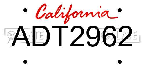 ADT2962 California License Plate