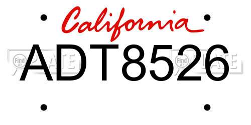 ADT8526 California License Plate