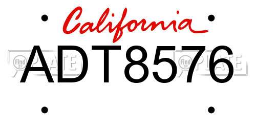 ADT8576 California License Plate