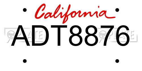 ADT8876 California License Plate