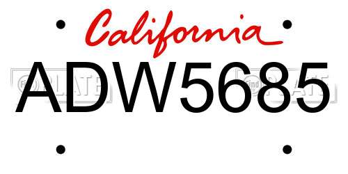 ADW5685 California License Plate