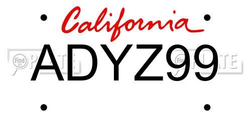ADYZ99 California License Plate