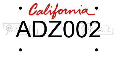 ADZ002 California License Plate