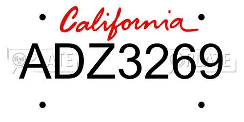 ADZ3269 California License Plate