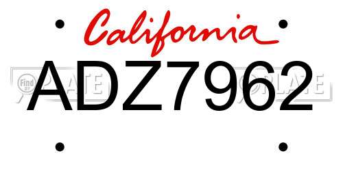 ADZ7962 California License Plate