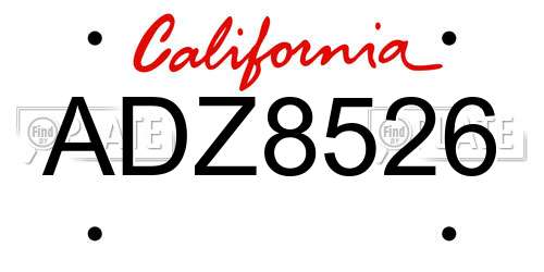 ADZ8526 California License Plate