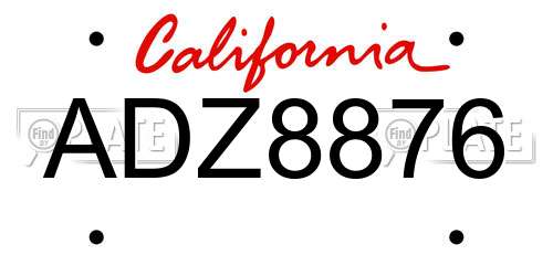 ADZ8876 California License Plate