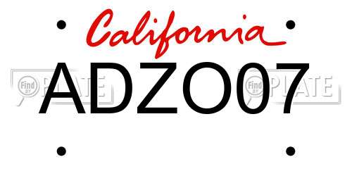 ADZO07 California License Plate