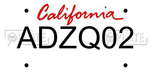 ADZQ02 California License Plate