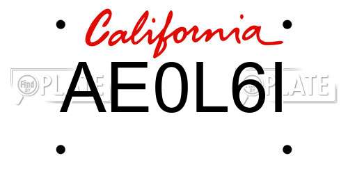 AE0L6I California License Plate