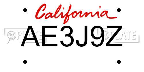 AE3J9Z California License Plate