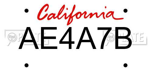 AE4A7B California License Plate