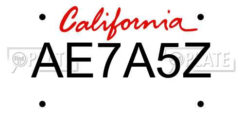 AE7A5Z California License Plate