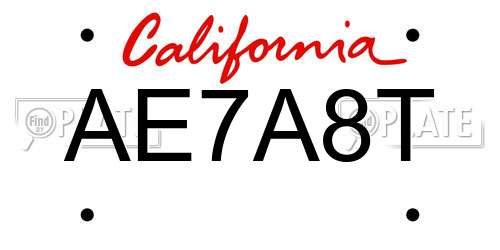 AE7A8T California License Plate