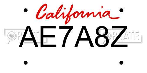 AE7A8Z California License Plate