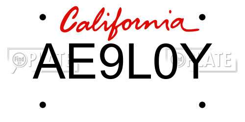 AE9L0Y California License Plate