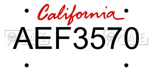 AEF3570 California License Plate
