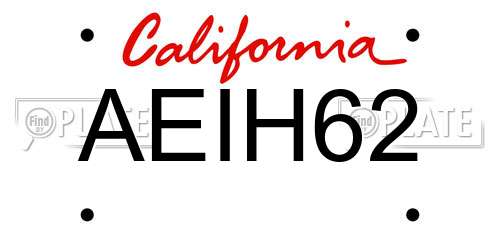 AEIH62 California License Plate