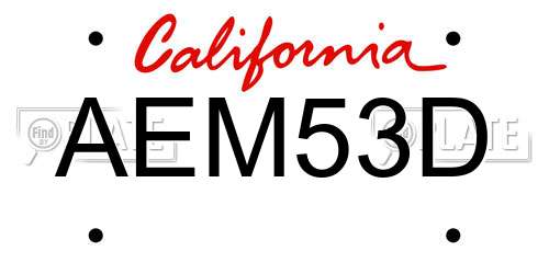 AEM53D California License Plate