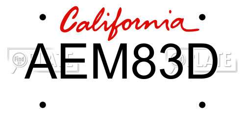AEM83D California License Plate