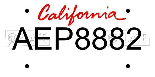 AEP8882 California License Plate