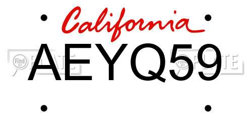 AEYQ59 California License Plate