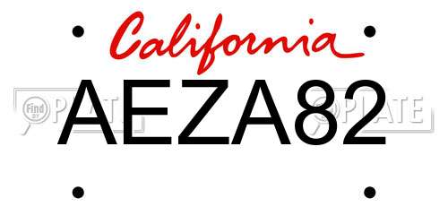 AEZA82 California License Plate