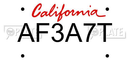 AF3A7T California License Plate
