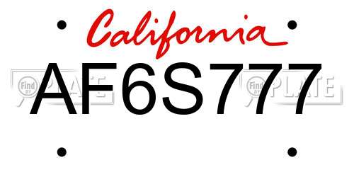 AF6S777 California License Plate