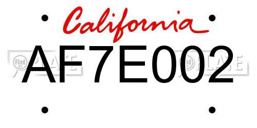 AF7E002 California License Plate