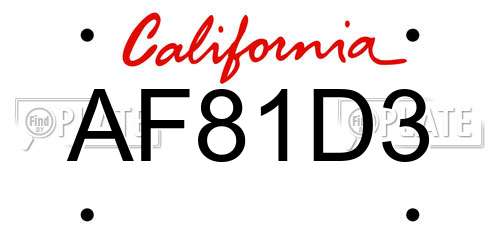 AF81D3 California License Plate