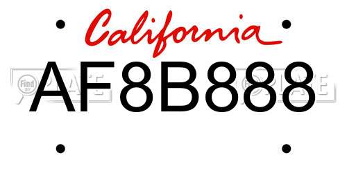 AF8B888 California License Plate