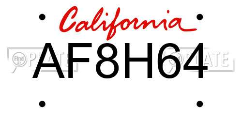 AF8H64 California License Plate