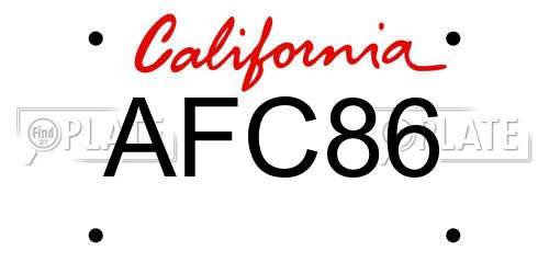 AFC86 California License Plate