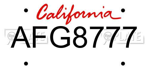 AFG8777 California License Plate